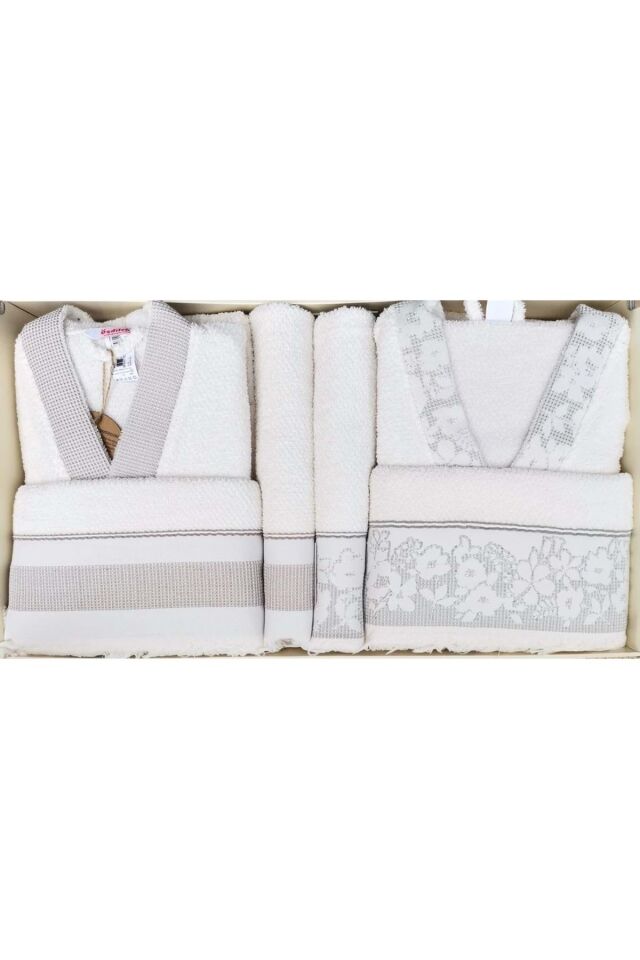 Özdilek Romantic Touch Aile Bornoz Seti Bej Yeşil