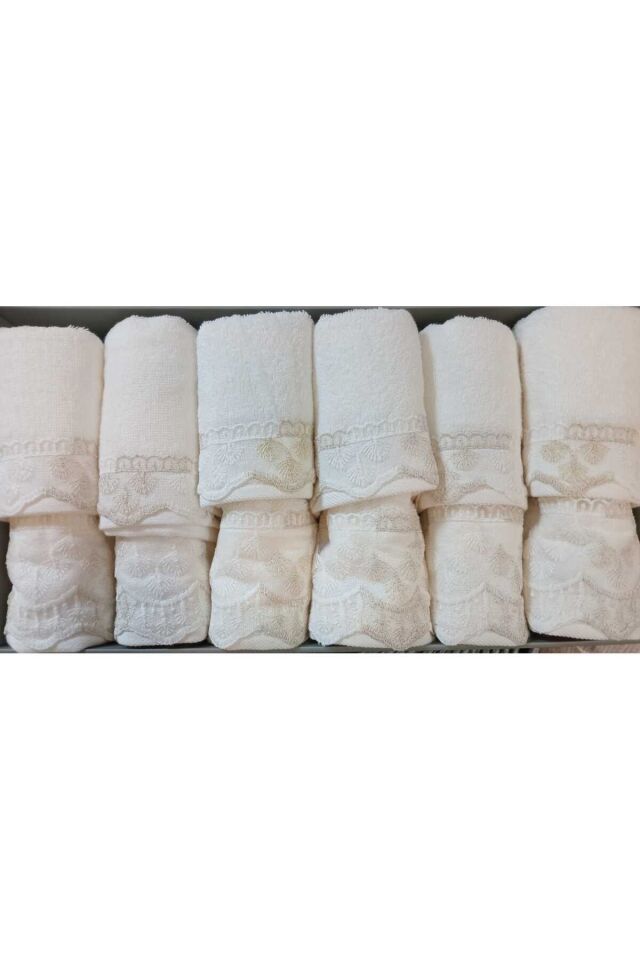 Beyza Güpürlü 12 'li Havlu Seti Krem