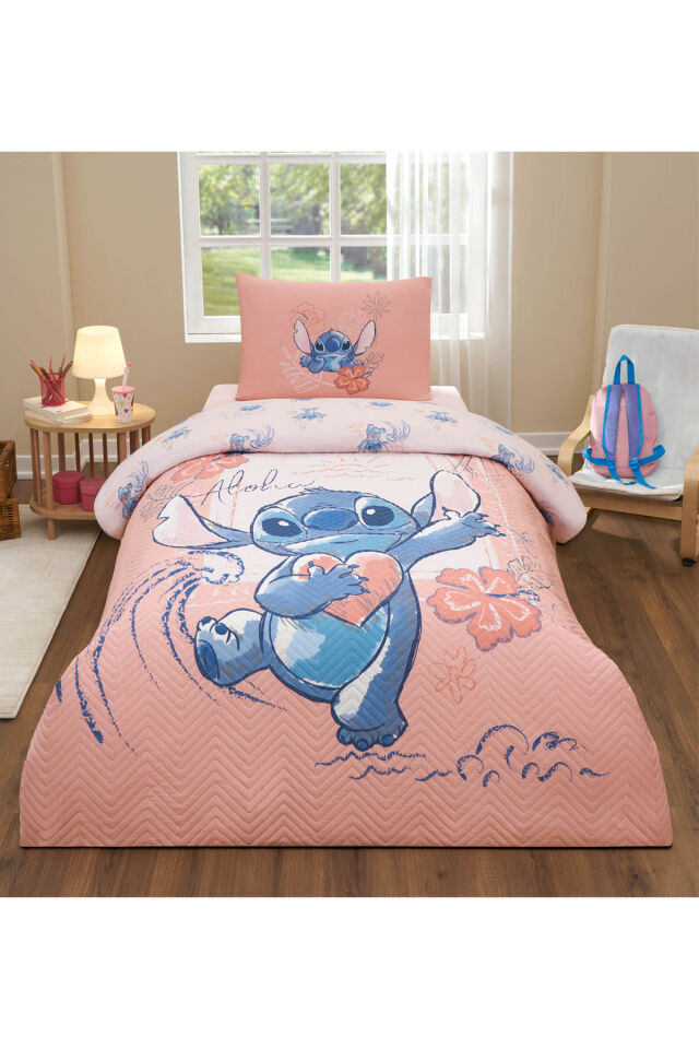 Stitch Aloha Disney Lisanslı Kapitoneli Tek Kişilik Çocuk Nevresim Takımı