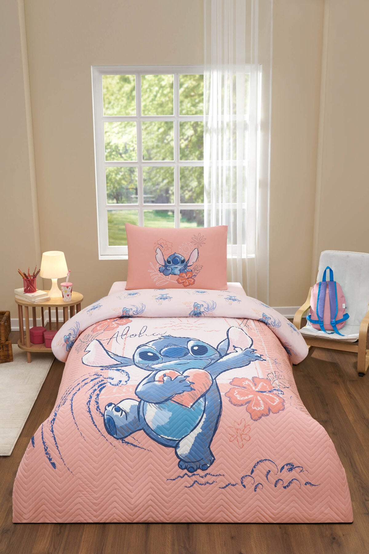 Stitch Aloha Disney Lisanslı Kapitoneli Tek Kişilik Çocuk Nevresim Takımı