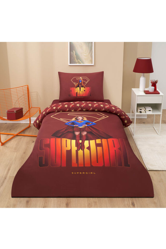 Supergirl Lisanslı Lastikli Çarşaf Tek Kişilik Nevresim Takımı