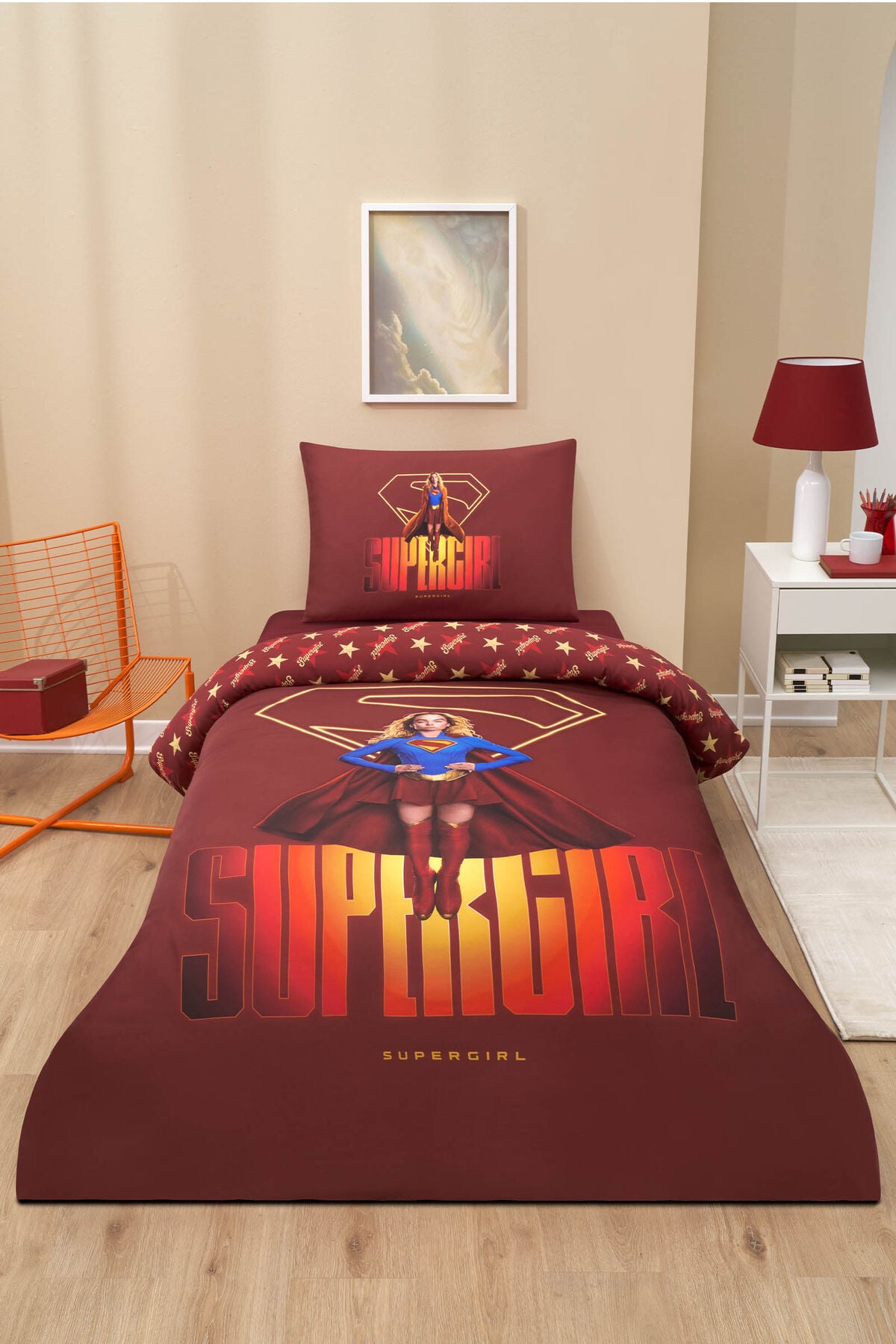 Supergirl Lisanslı Lastikli Çarşaf Tek Kişilik Nevresim Takımı