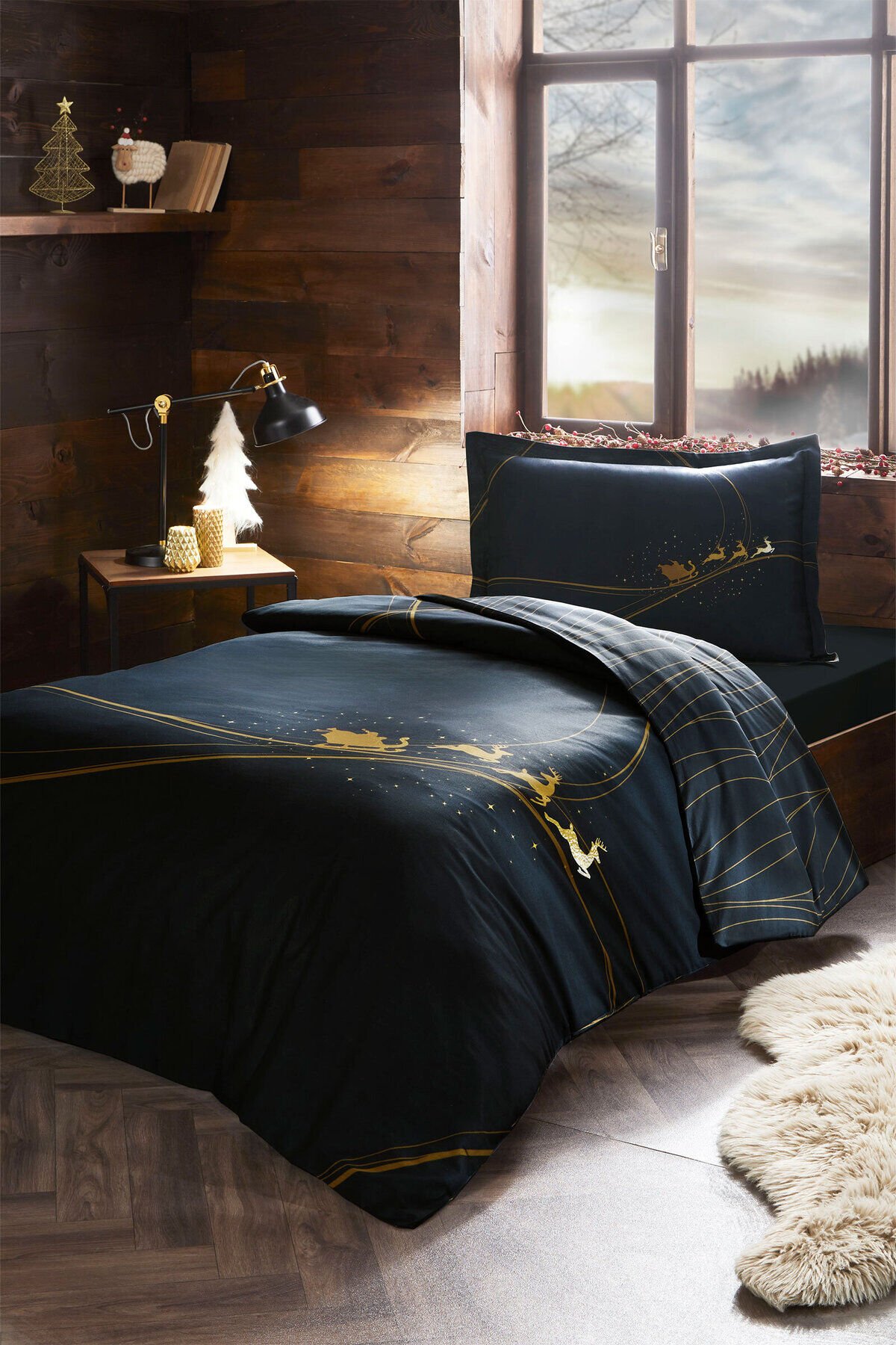 Night Twinkle Tek Kişilik Lastikli Çarşaf Nevresim Takımı