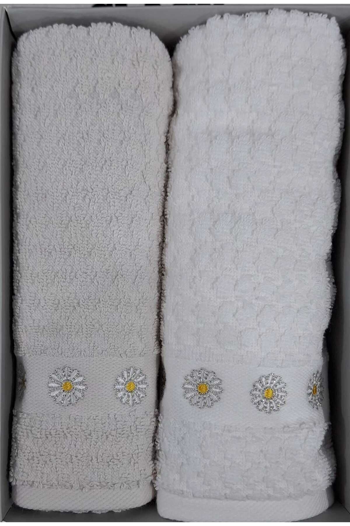Pure Daisy Ekru-A.Bej 2'li Havlu 50*90 cm El-Yüz Havlusu