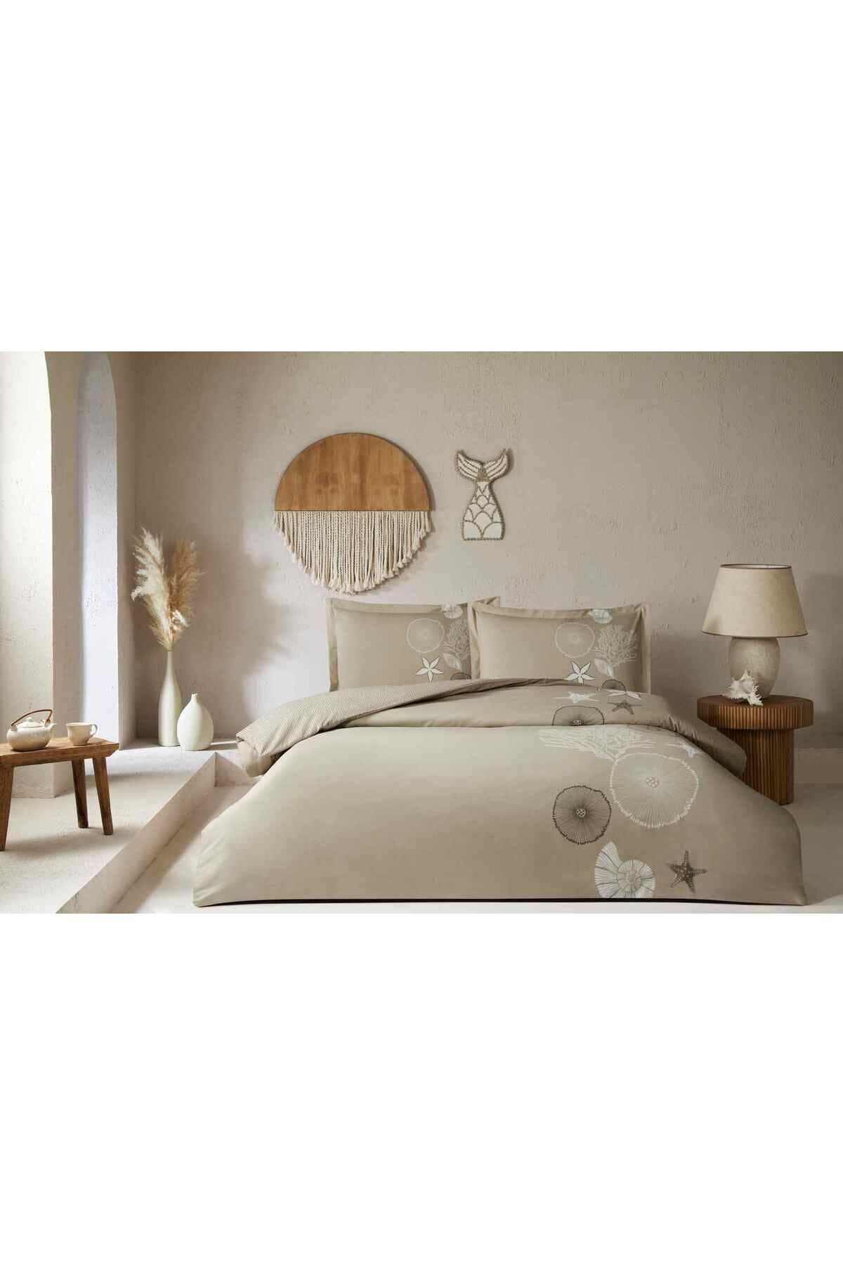 Nevresim Takımı Fitted Çarşaflı Ranforce Tek Kişilik Bej Corallıno