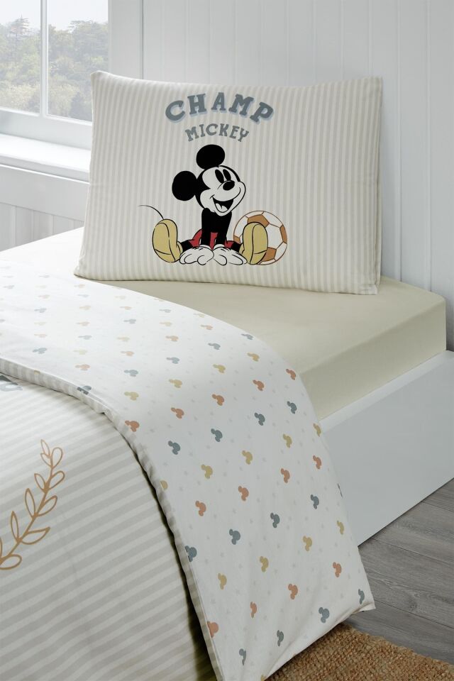 Mickey Mouse Championship Tek Kişilik Disney Lisanslı Lastikli Çocuk Nevresim Takımı
