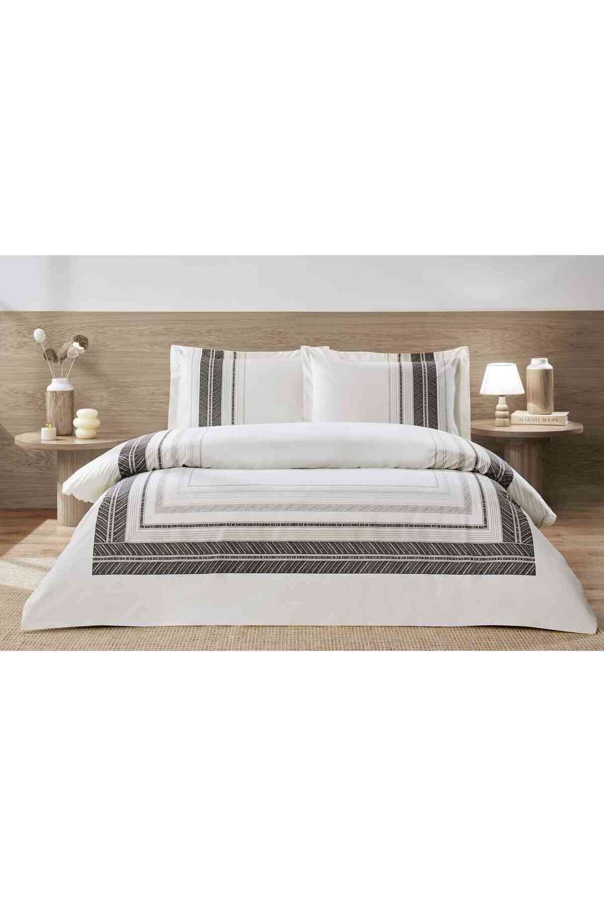 Nevresim Takımı Fitted Çarşaflı Ranforce Çift Kişilik Krem Blend