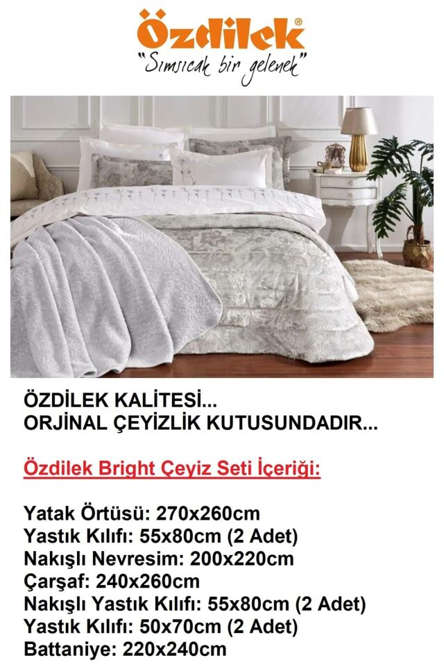 Premium 10 Parça Çift Kişilik Çeyiz Seti-Bright Krem