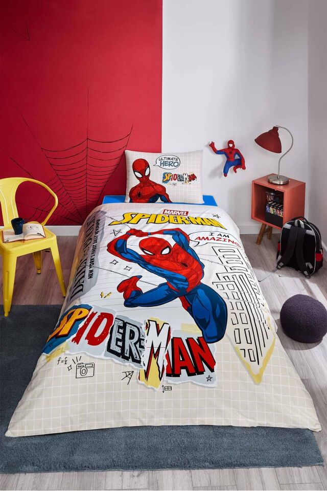 Spiderman Web Slinger Tek Kişilik Lisanslı Lastikli Çocuk Nevresim Takımı