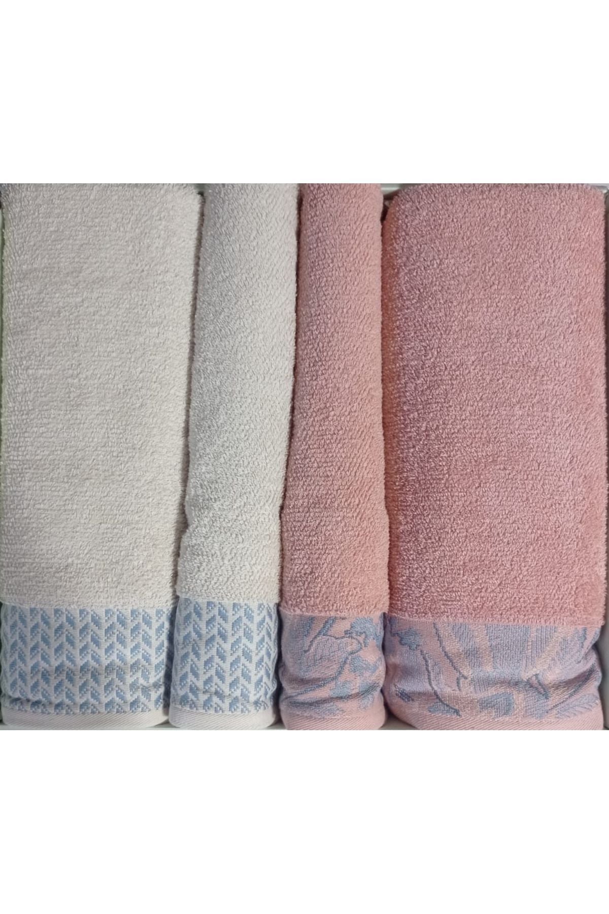 Candidum Pembe-Krem/Mavi Best Set Bambu Aile Hamam Seti Havlu Set