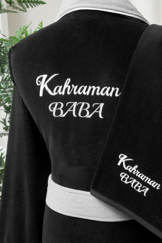 Kahraman Baba Nakışlı Kadife Erkek Bornoz Seti
